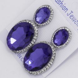Серьги№1545 оптом синий камень,обрамленный мелкими белыми стразами