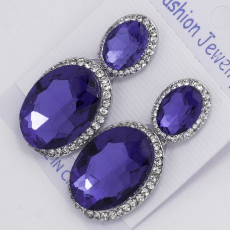 Серьги№1545 оптом синий камень,обрамленный мелкими белыми стразами