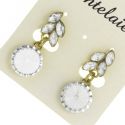 Серьги№1650 оптом листики из белых страз с белым камнем висюлькой