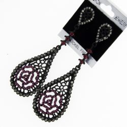 Серьги№1668 оптом малиновые оригинальные розы на темной сеточке