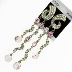 Серьги№1681 розовые стразы на оригинальных висюльках оптом