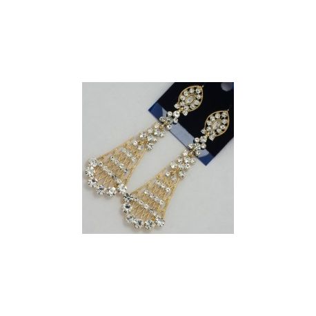 Серьги№2069 оптом золотая сеточка с белыми стразами