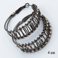 Серьги-кольца№1857 4 см оптом шикарные с мелкими белыми стразами.