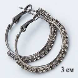 Серьги-кольца№1859 3 см оптом с белыми камнями.