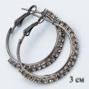 Серьги-кольца№1859 3 см оптом с белыми камнями.
