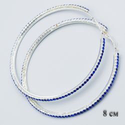 Серьги-кольца№1876 8 см оптом с дорожкой из синих страз.