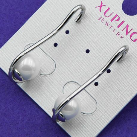 Серьги Xuping№619 оптом геометрической формы с белыми жемчужинами