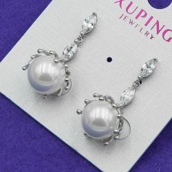 Серьги Xuping№754 оптом висюльки с белой жемчужиной