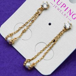 Серьги Xuping№966 висюльки с белыми жемчужинами медицинское золото оптом от производителя