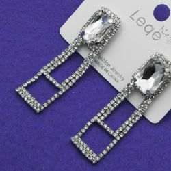 Серьги№2727 с прямоугольниками в стразах от производителя оптом.