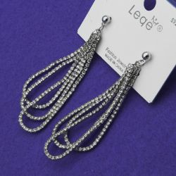 Серьги№2756 каплевидные со стразами от производителя оптом.