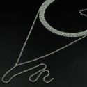 Колье с сережками№84 четыре ряда стаз белого цвета с удлинением по центру бижутерия свадебная купить оптом 