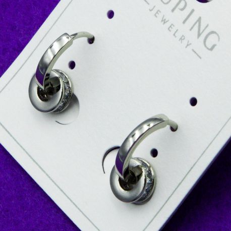 Серьги Xuping№1438 белые кольца с окольцовкой из белых цирконов ксюпинг позолотка оптом в Украине купить