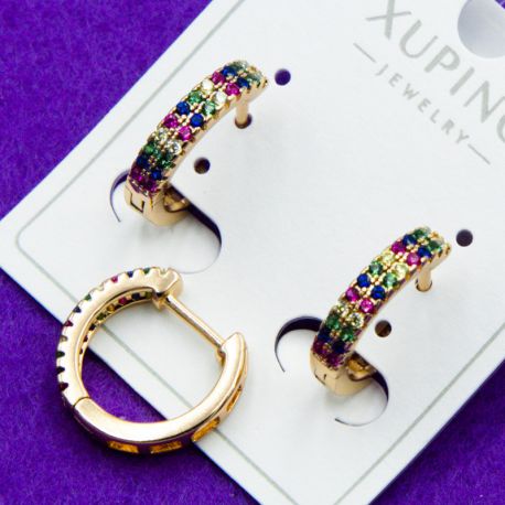 Серьги Xuping№1575 колечки с цветными цирконами интернет магазин xuping позолотка опт в Украине