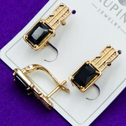 Серьги Xuping№1581 с черными цирконами купить бижутерию с медсплава изделия из медзолота