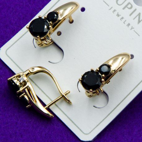 Серьги Xuping№1589 с черными цирконами купить бижутерию с медсплава изделия из медзолота