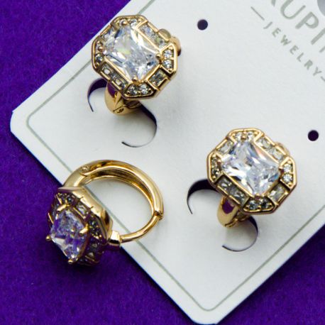 Серьги Xuping№1592 белый квадратный циркон в обрамлении медицинское золото оптом купить от производителя 