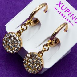 Серьги xuping№1647 медальки с белыми цирконами россыпь медзолото оптом купить недорого от производителя