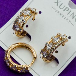 Серьги Xuping№1653 дорожка с белыми цирконами куплю медицинское золото оптом ксюпинг