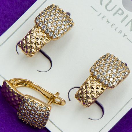 Серьги Xuping№1661 квадратики с белыми цирконами куплю медицинское золото оптом ксюпинг