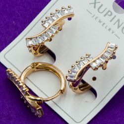 Серьги Xuping№1665 с белыми цирконами красивые модные куплю оптом медицинское золото ксюпинг бижумаркет