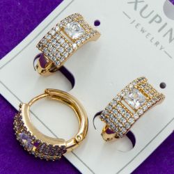 Серьги Xuping№1667 широкая дорожка с цирконом по центру медзолото оптом купить недорого бижутерика