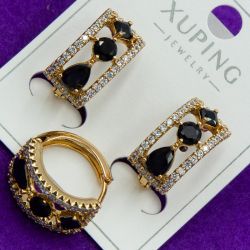 Серьги Xuping№1673 дорожка с черными и белыми цирконами куплю медицинское золото оптом ксюпинг