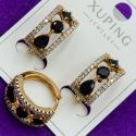 Серьги Xuping№1673 дорожка с черными и белыми цирконами куплю медицинское золото оптом ксюпинг