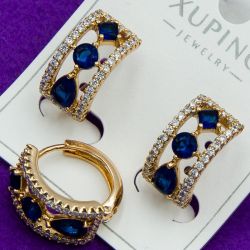 Серьги Xuping№1674 дорожка с синими и белыми цирконами куплю медицинское золото оптом ксюпинг