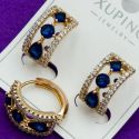 Серьги Xuping№1674 дорожка с синими и белыми цирконами куплю медицинское золото оптом ксюпинг