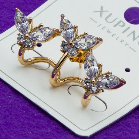 Сережка-кафа Xuping№1675 с белыми лепестками медзолото ксюпинг куплю оптом бижумаркет