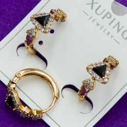 Серьги Xuping№1679 с черными цирконами медицинское золото куплю оптом позолотка