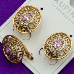 Серьги Xuping№1730 розовый циркон в обрамлении орнамента версаче куплю оптом медичный сплав сережки