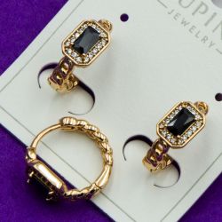 Сережки Xuping№1738 кільця з чорними цирконами купити сережки медзолото медсплав в інтернет магазині позолотка біжумаркет