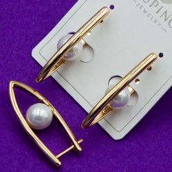 Серьги Xuping№1756 геометрические с белой перлинкой куплю медсплав оптом серьги от производителя позолотка