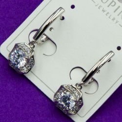 Серьги Xuping№1801 белый циркон на белой висюльке купить оптом серьги из медсплава медзолото