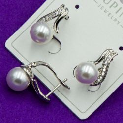 Серьги Xuping№1830 с жемчугом и белыми цирконами медзолото оптом 