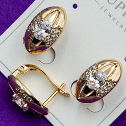 Серьги Xuping№1851 с большим белым цирконом медзолото Харьков оптом.