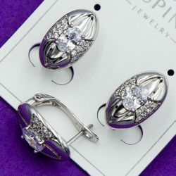 Серьги Xuping№1851А с большим белым цирконом медзолото Харьков оптом.