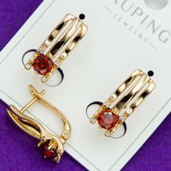 Серьги Xuping№1865 оригинальные с цирконом красного цвета бижутерия Харьков оптом.