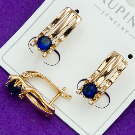 Серьги Xuping№1867 оригинальные с цирконом синего цвета бижутерия Харьков оптом.