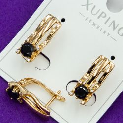 Серьги Xuping№1868 оригинальные с цирконом черного цвета бижутерия Харьков оптом.