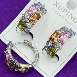 Серьги Xuping№1869 цветное полукольцо куплю оптом недорого бижумаркет.
