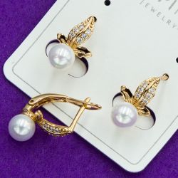 Серьги Xuping№1878 цветок с белой жемчужиной медицинское золото куплю оптом.