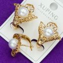Серьги Xuping№1879 цветок с белой жемчужиной медицинское золото куплю оптом.