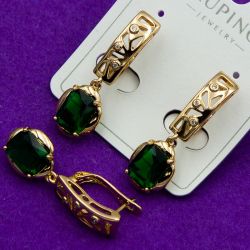 Серьги Xuping№1890 с камнем зеленого цвета медицинское золото куплю оптом.
