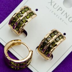 Серьги Xuping№1895 полукольцо с цирконами яблучного цвета медицинское золото куплю оптом.