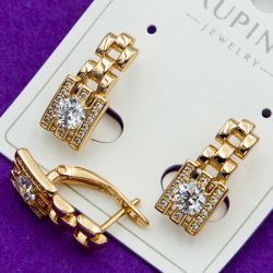 Серьги Xuping№1899 интересный дизайн с белым цирконом медицинское золото куплю оптом.