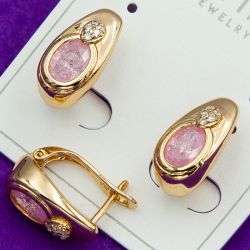 Серьги Xuping№1900 с розовым цирконом бижутерия Харьков оптом.