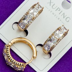 Серьги Xuping№1903 полукольцо с белыми цирконами бижутерия Харьков оптом.